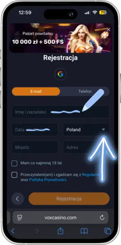 Formularz z danymi osobowymi do wypełnienia