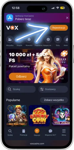 Kliknij przycisk rejestracji na stronie głównej Vox Casino