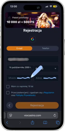Pola formularza do wprowadzenia adresu zamieszkania